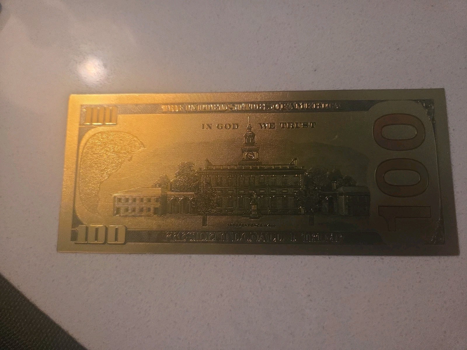 DONALD TRUMP AUTHENTIC 24KT GOLD PLATED COMMEMORATIVE $100 BANK NOTE