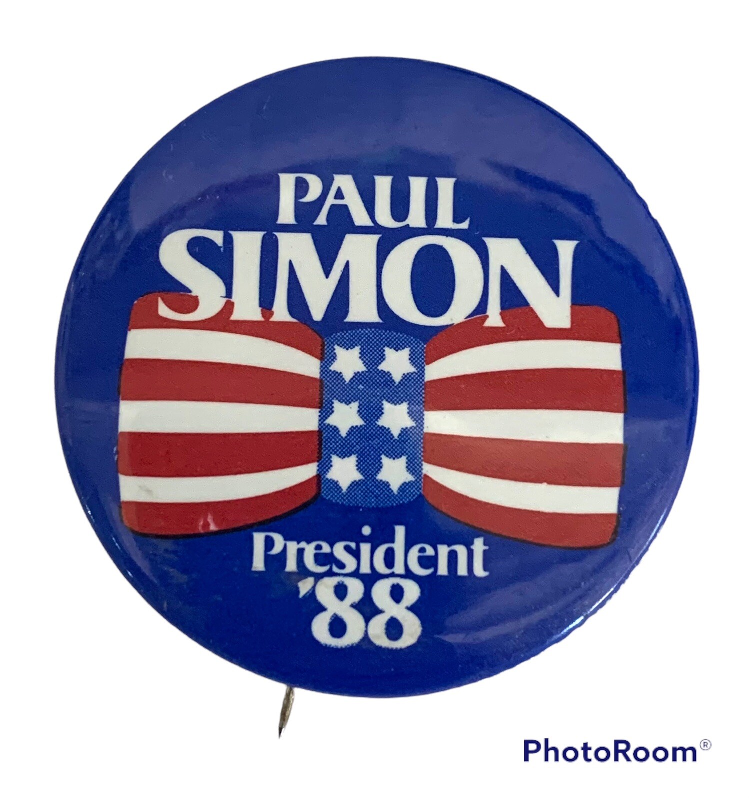 Paul Simon President ’88 Blue Pin Back Political Button 1 1/2″ Diameter Bow Tie