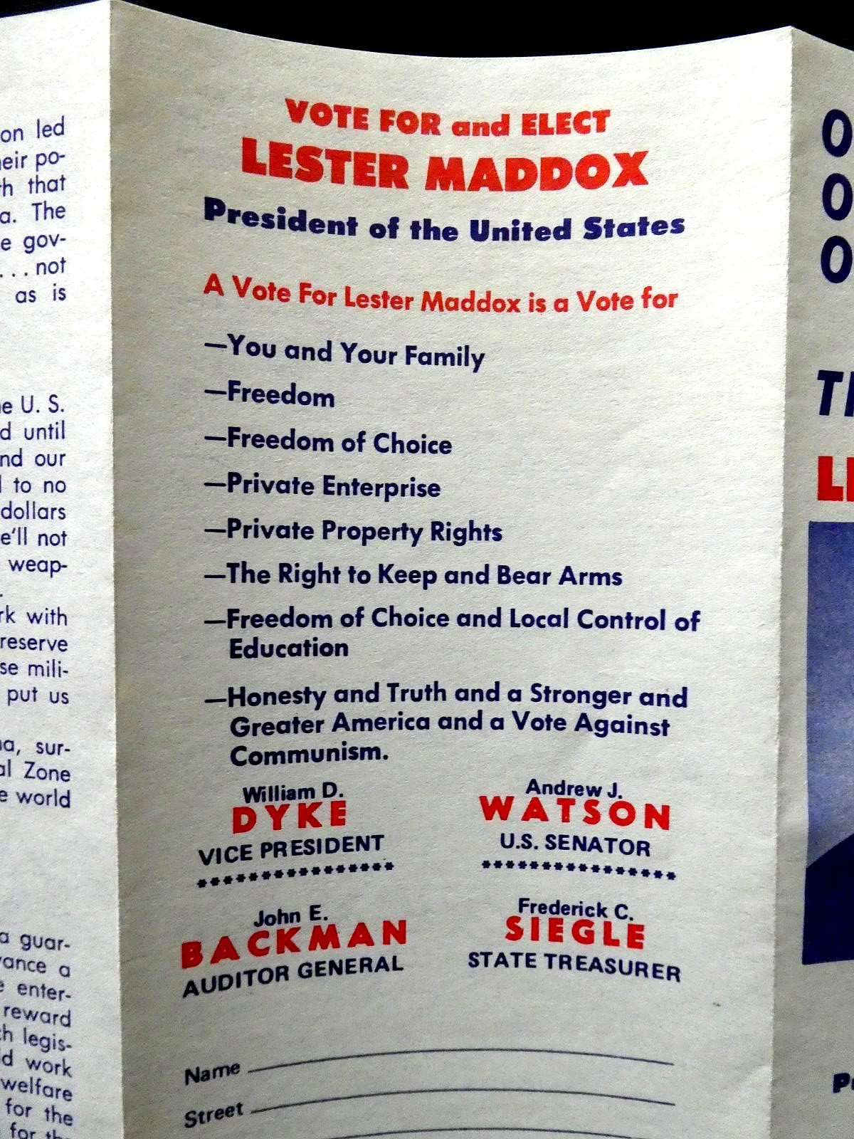 1976 Lester Maddox For President Brochure Cards Georgia Governor segregationist