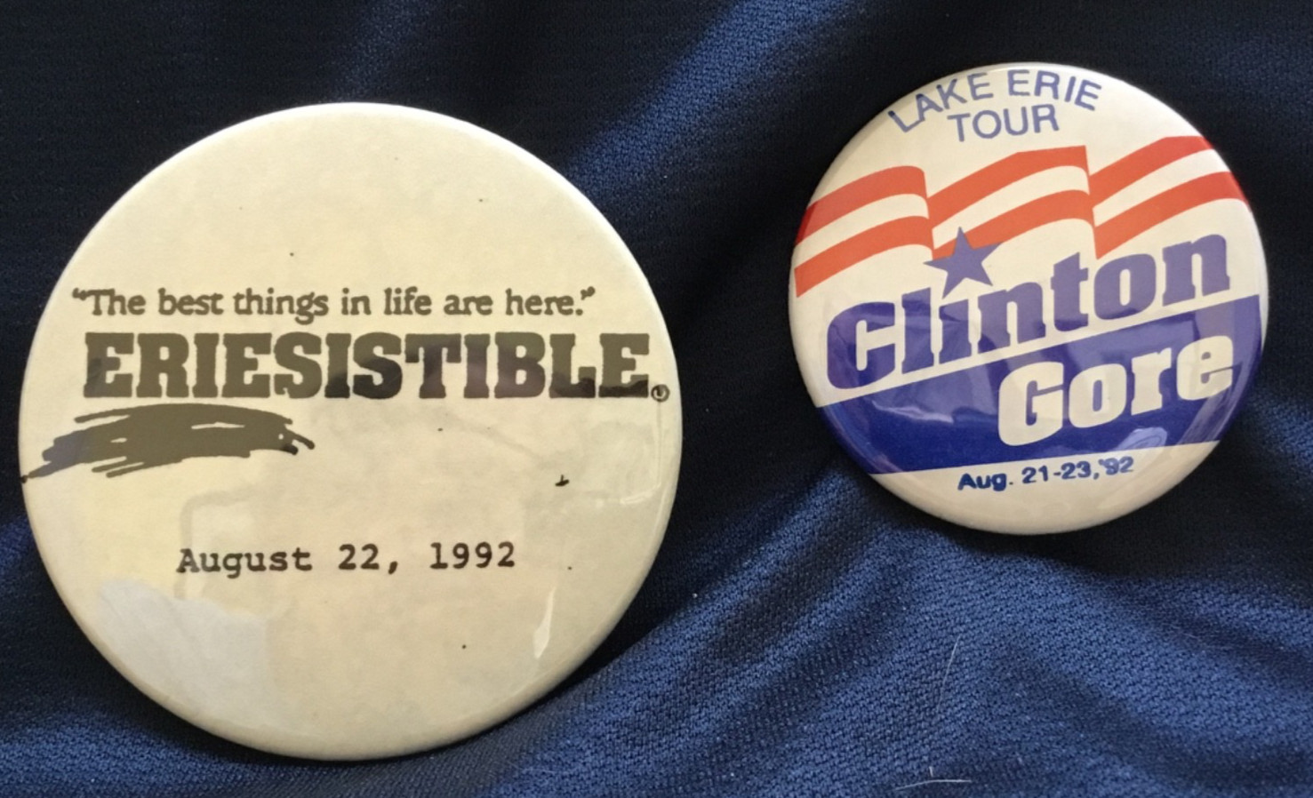 Lot of two Bill Clinton 1992 Campaign buttons Erie, PA