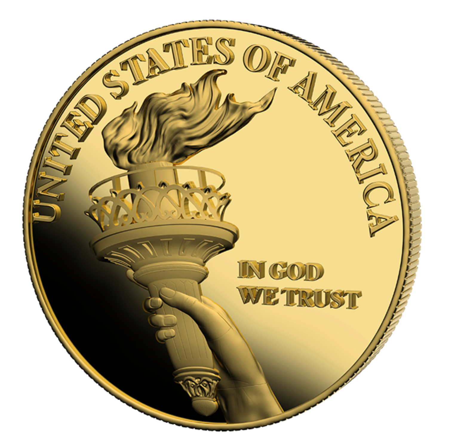 2024 Trump Gold Flag Hug Commemorative Coin, Uncirculated, Reverse Liberty Torch