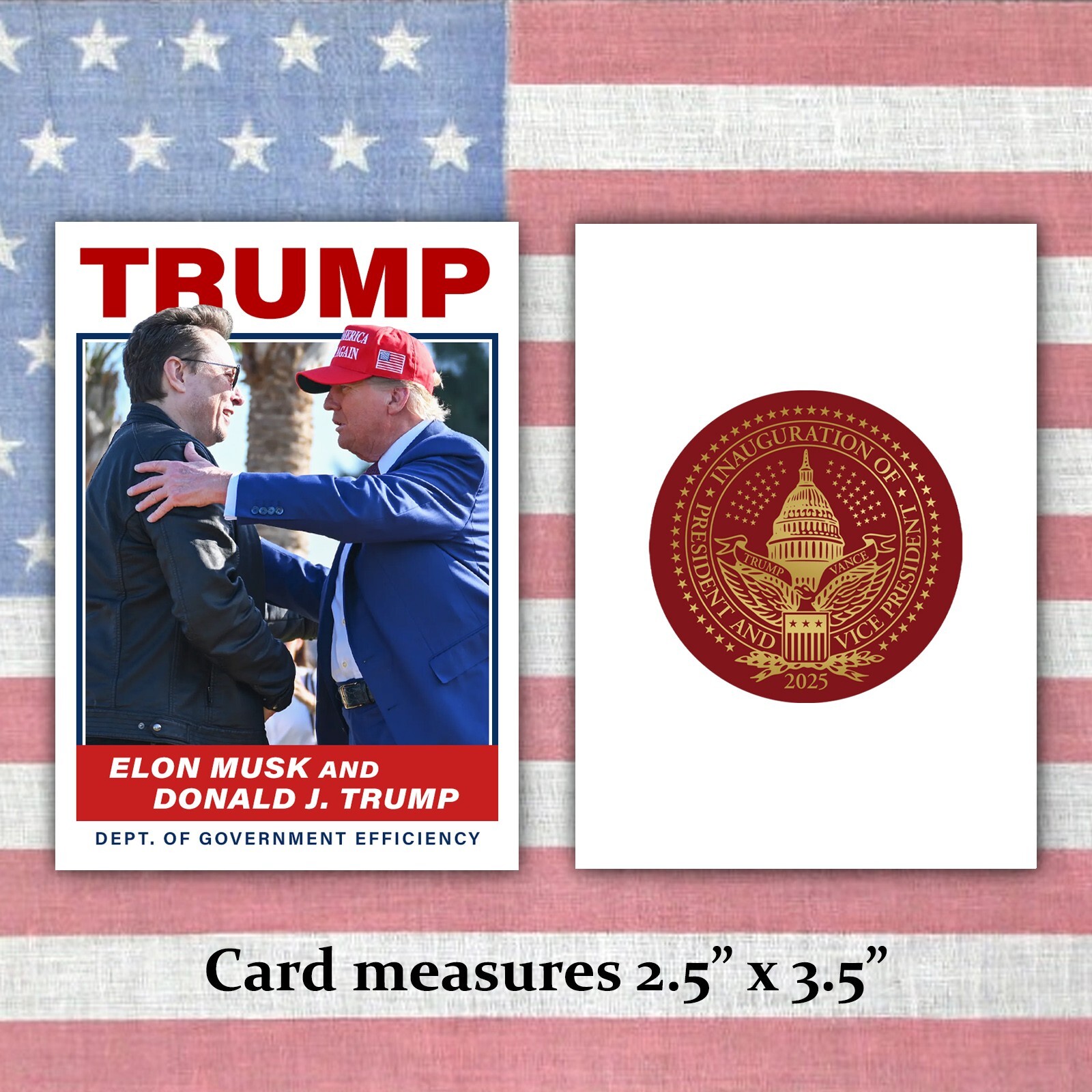 Donald Trump Elon Musk 2025 Presidential Collectible DOGE Trading Card MAGA