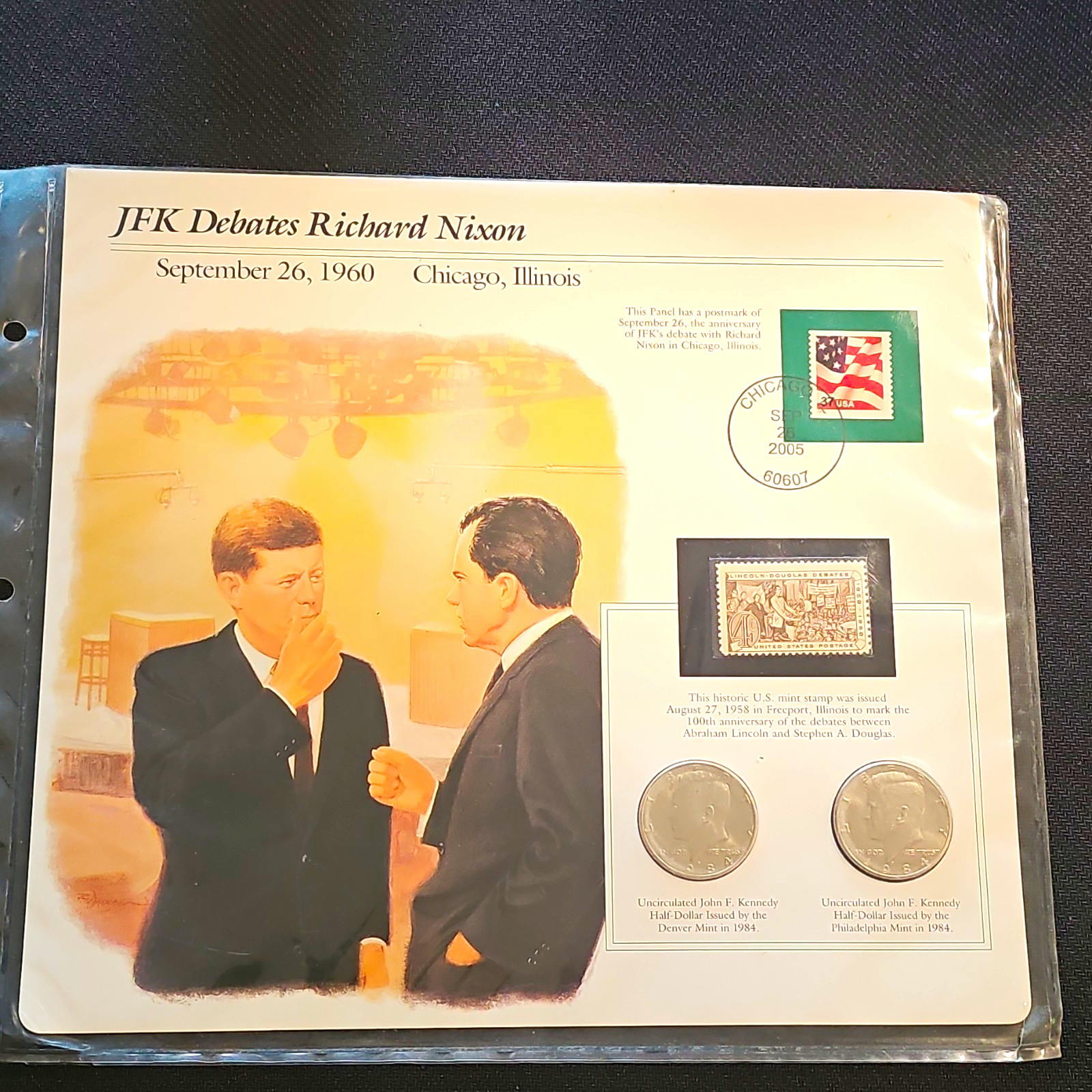 JFK 1960 Campaign Commemorative Coin Panel Sept 26 1960 Chicago IL