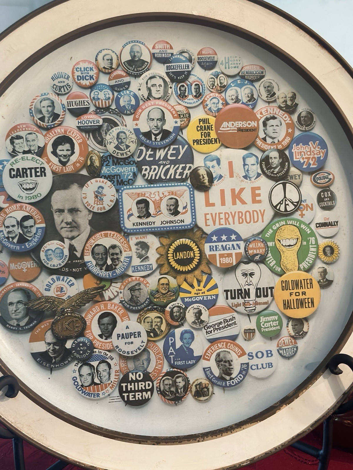 Vintage, Rare 17in D Tin Tray -Collectors Treasury Of Campaign Buttons 1980