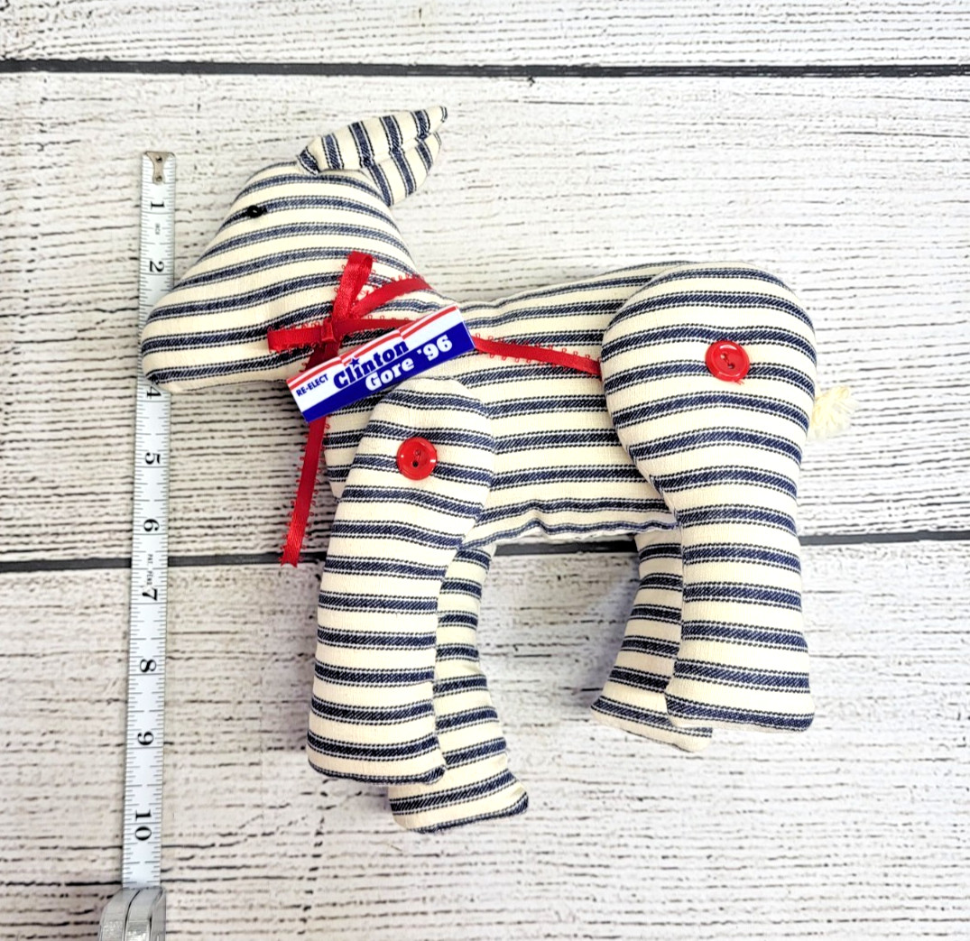 Vintage RE-ELECT CLINTON GORE ’96 Democratic Donkey Plush Striped Cloth 10″