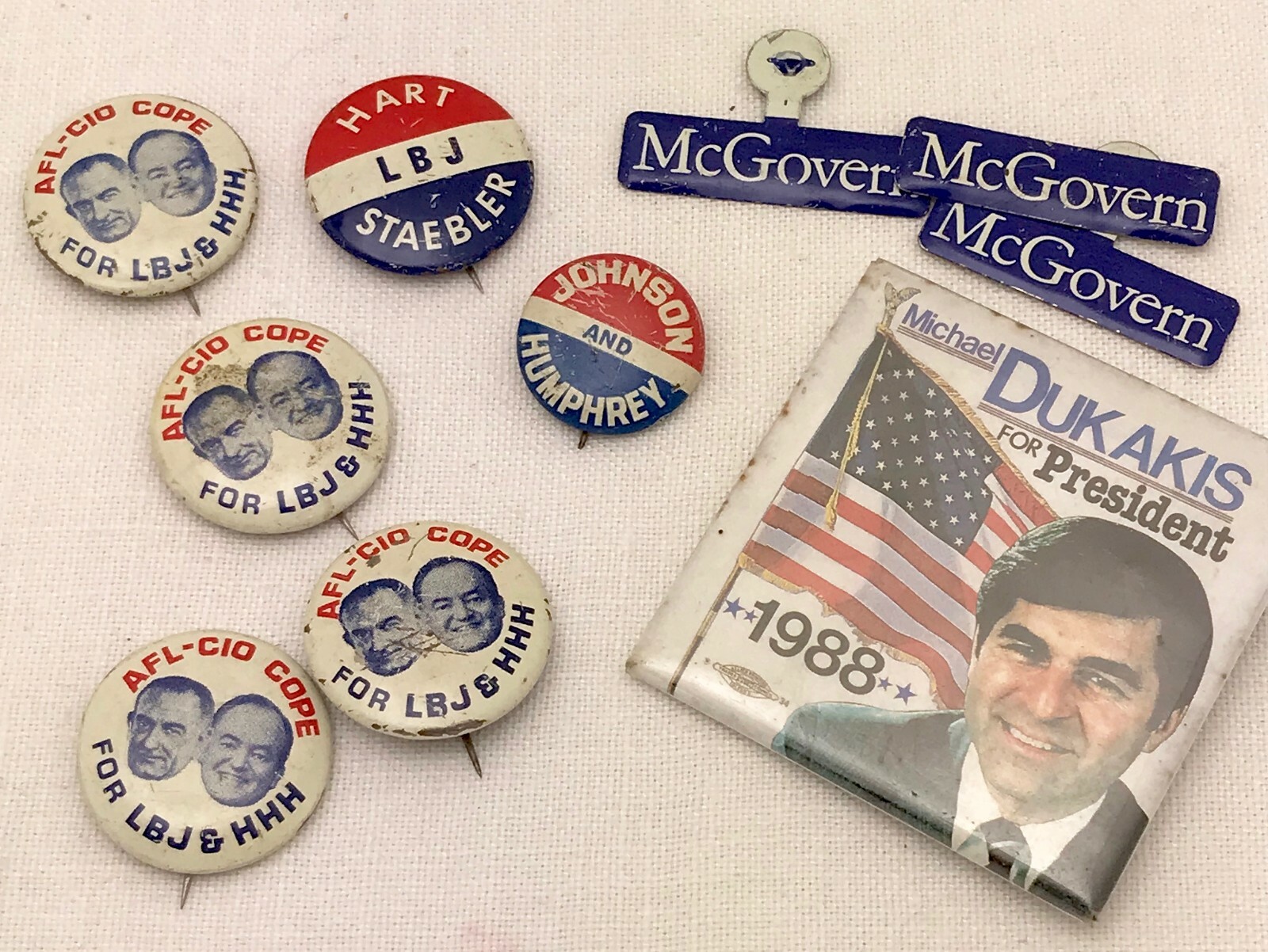 Lot of 10 1960s-1980s Democratic Party Campaign Buttons Humphrey LBJ McGovern