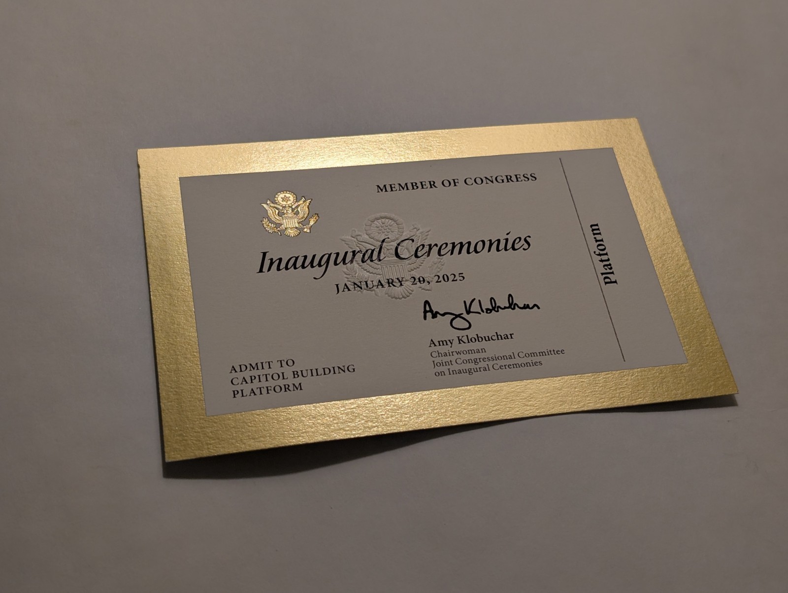 2025 Donald Trump Inauguration Gold Ticket & Program