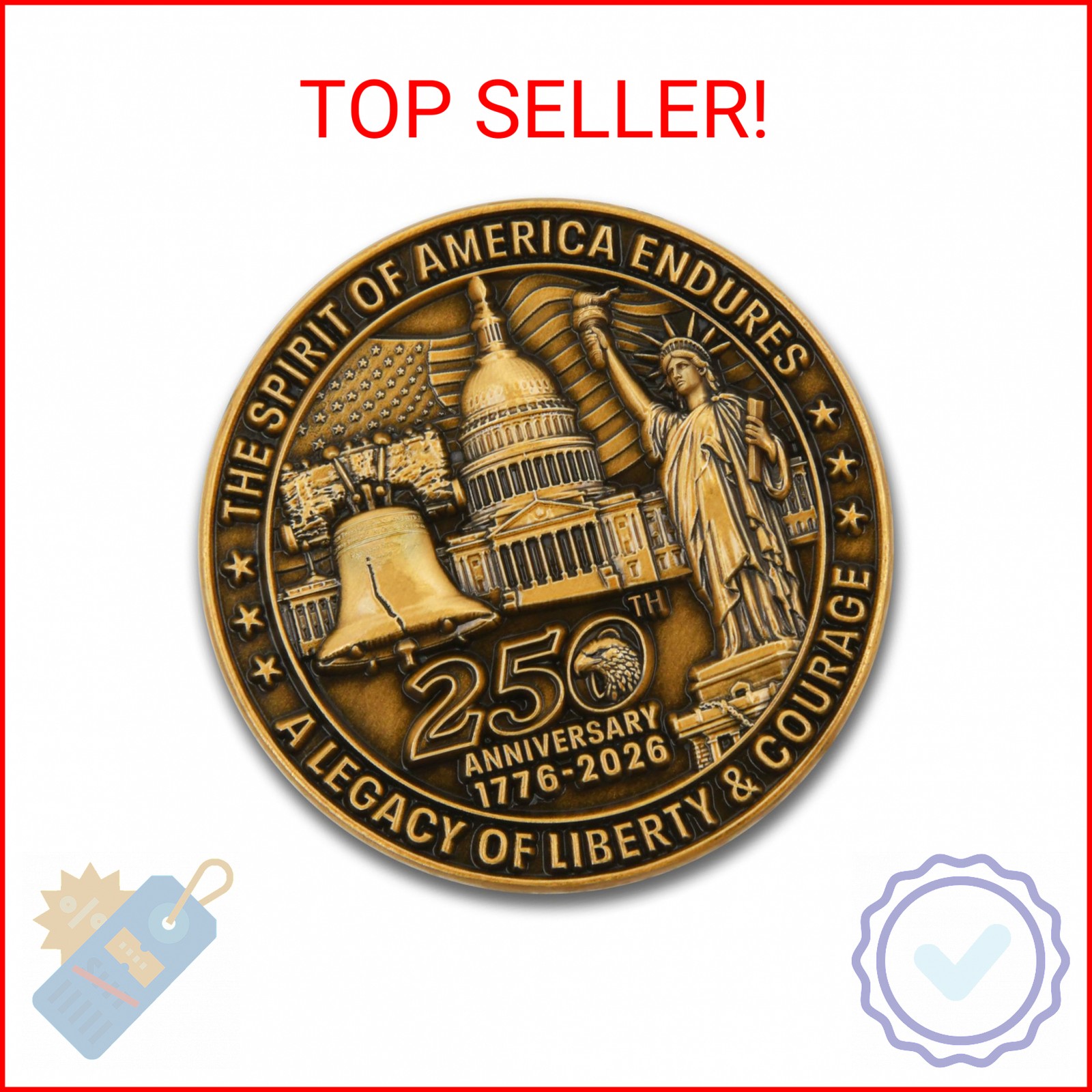 USA 250th Anniversary Commemorative Zinc Alloy Coin – United States of America L