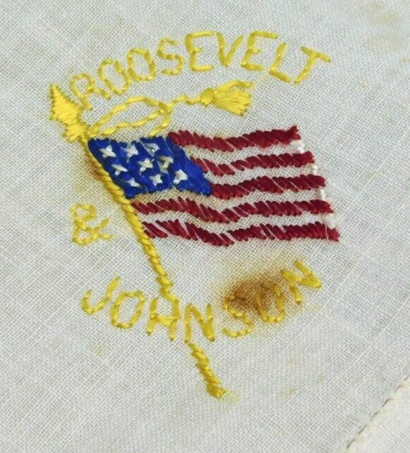 Teddy Roosevelt / Johnson 1912 Presidential Campaign Embroidered Handkerchief