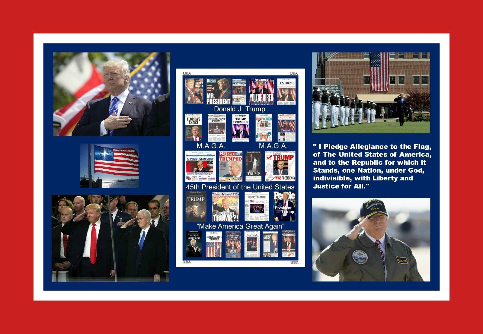 PRESIDENT DONALD TRUMP MULTIPLE SALUTES OF AMERICA MATTED COLLAGE TRIBUTE PIC #1