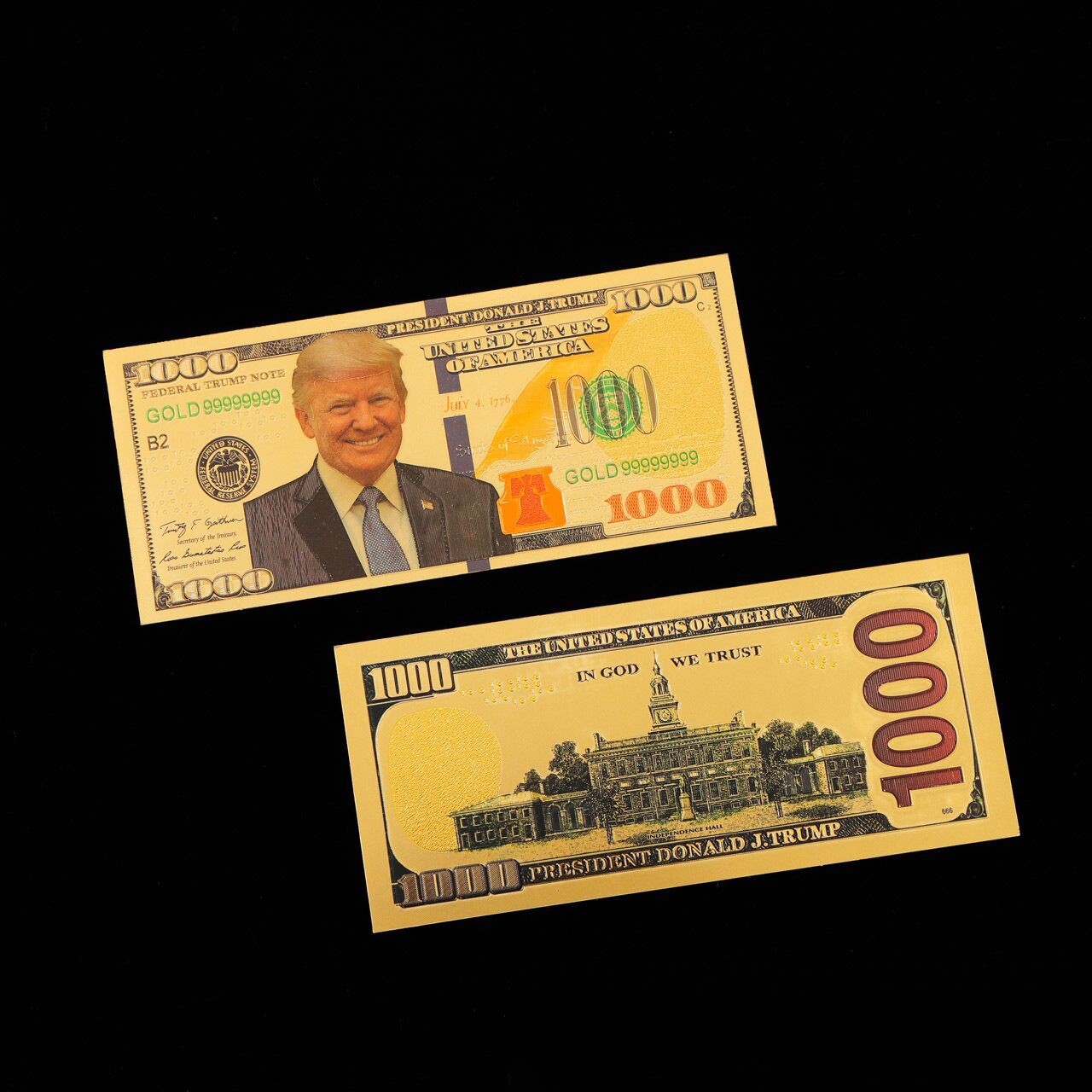 10 Pack 2024 President Donald Trump $1000 Gold Dollar Bills Funny Money Maga