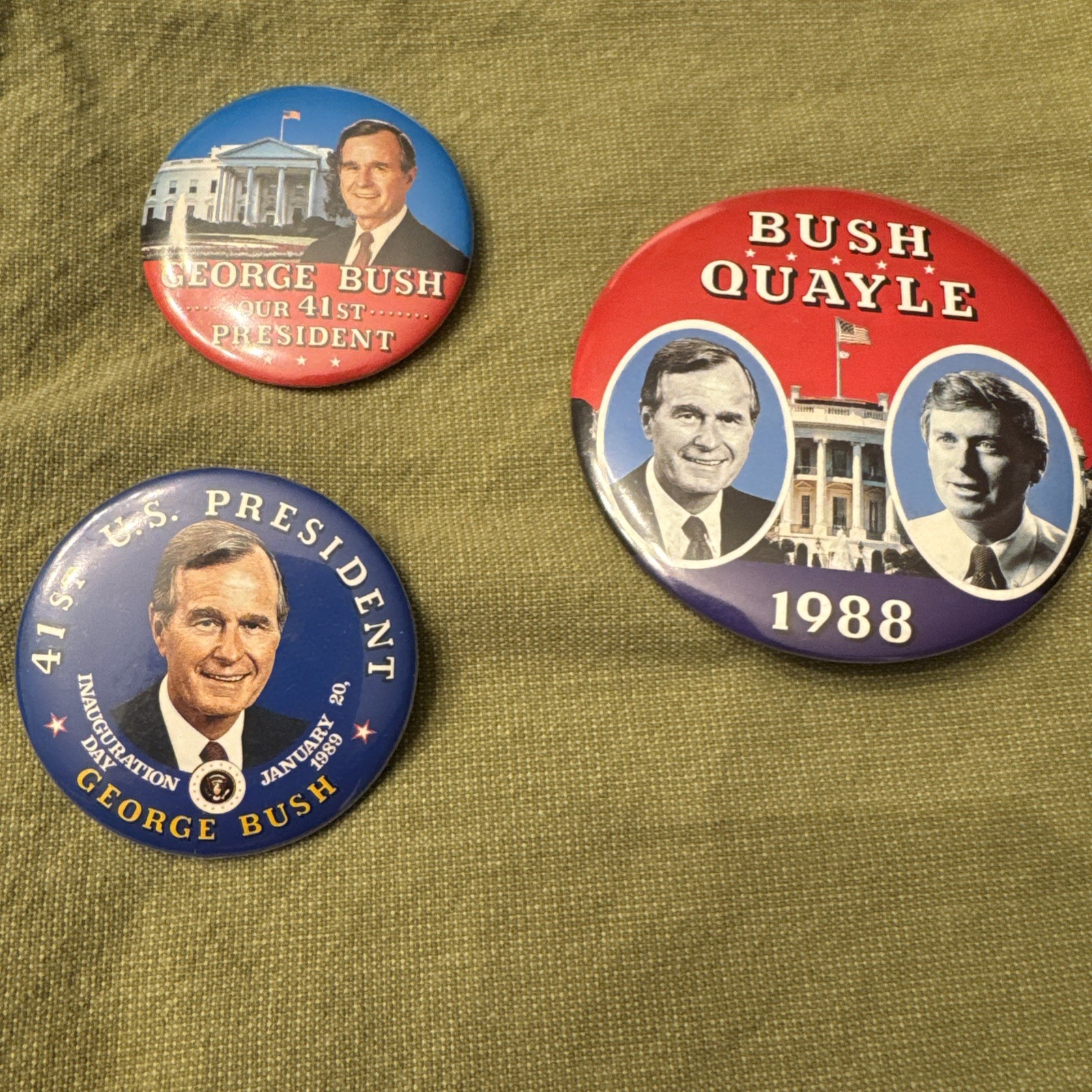 1988-89 George Bush Sr. Presidential Campaign And Inaguration Pins, Lot 3 Pieces