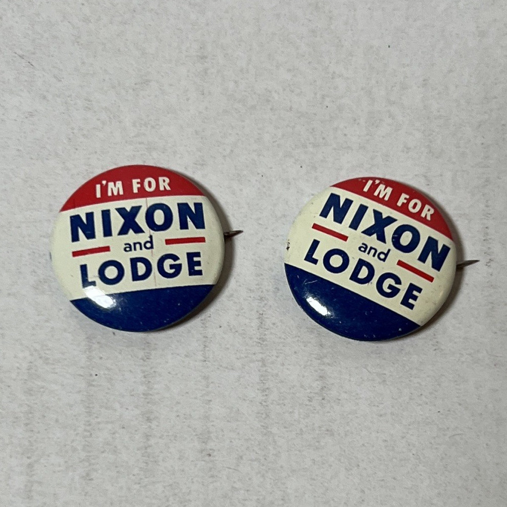Richard Nixon 1960 Lot 2 Metal Pinback Buttons “I’m for Nixon & Lodge”