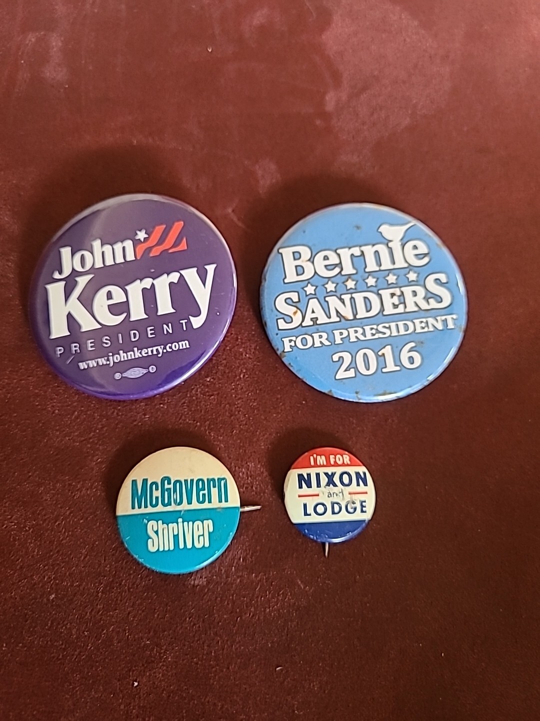 Lot of 4 Political Pin Back Buttons – Various Campaigns & Sizes McGovern, Nixon