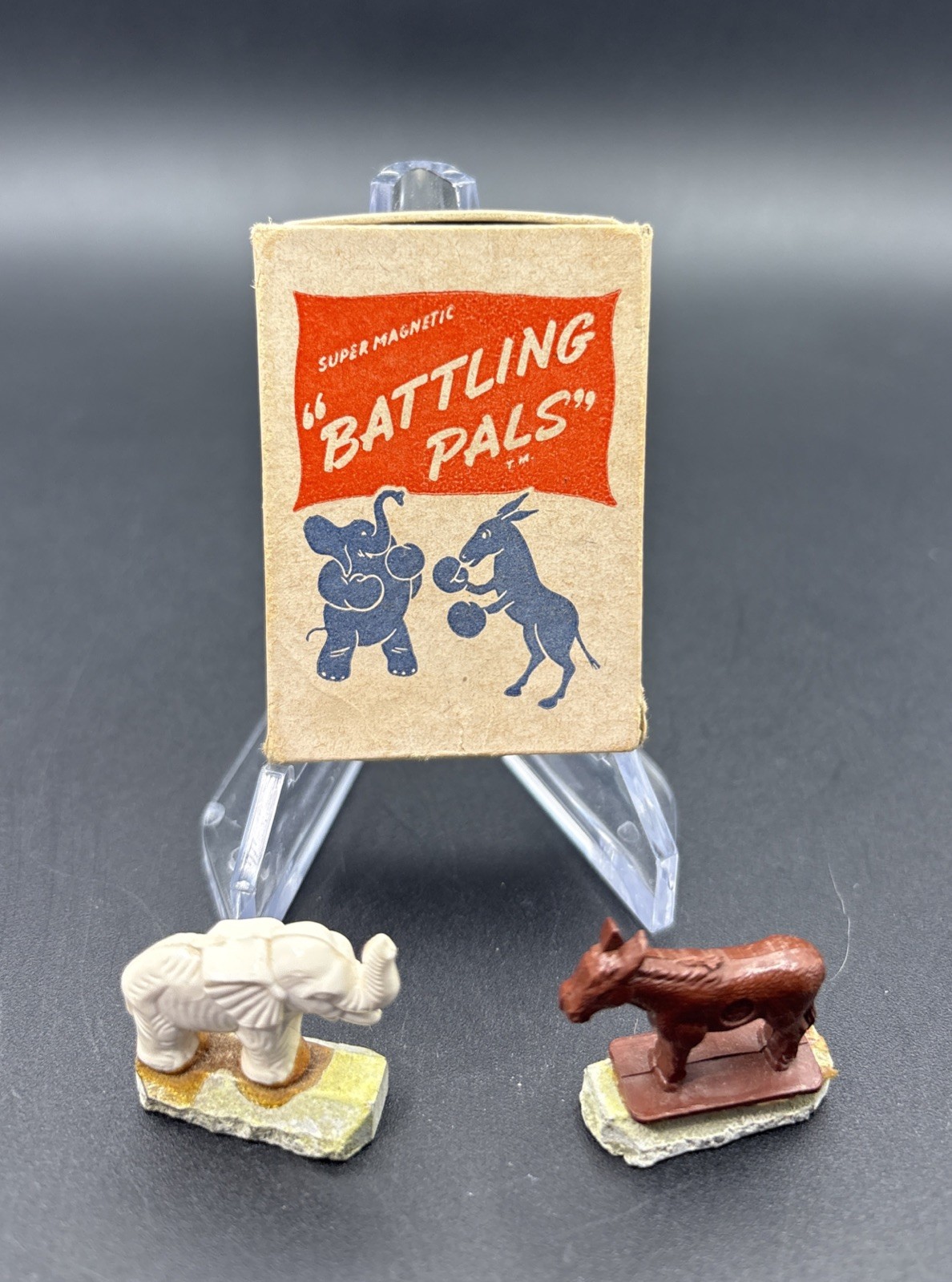 Vintage Super Magnetic Battling Pals TOY Democrat Republican Matchbox w Pieces