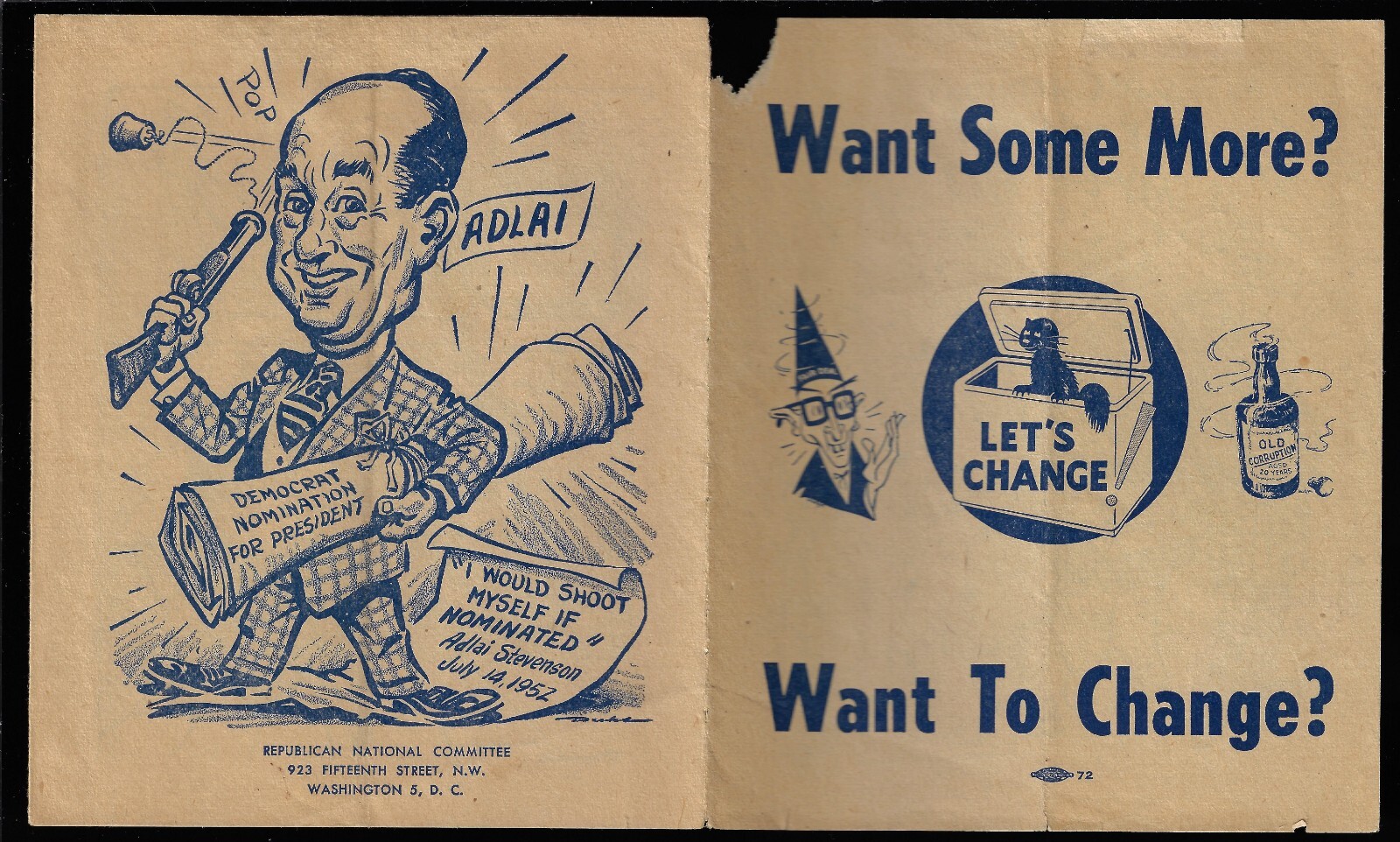 GR8 1952 anti-Adlai Stevenson & Harry Truman Cartoon Prez Campaign Fold Pamphlet