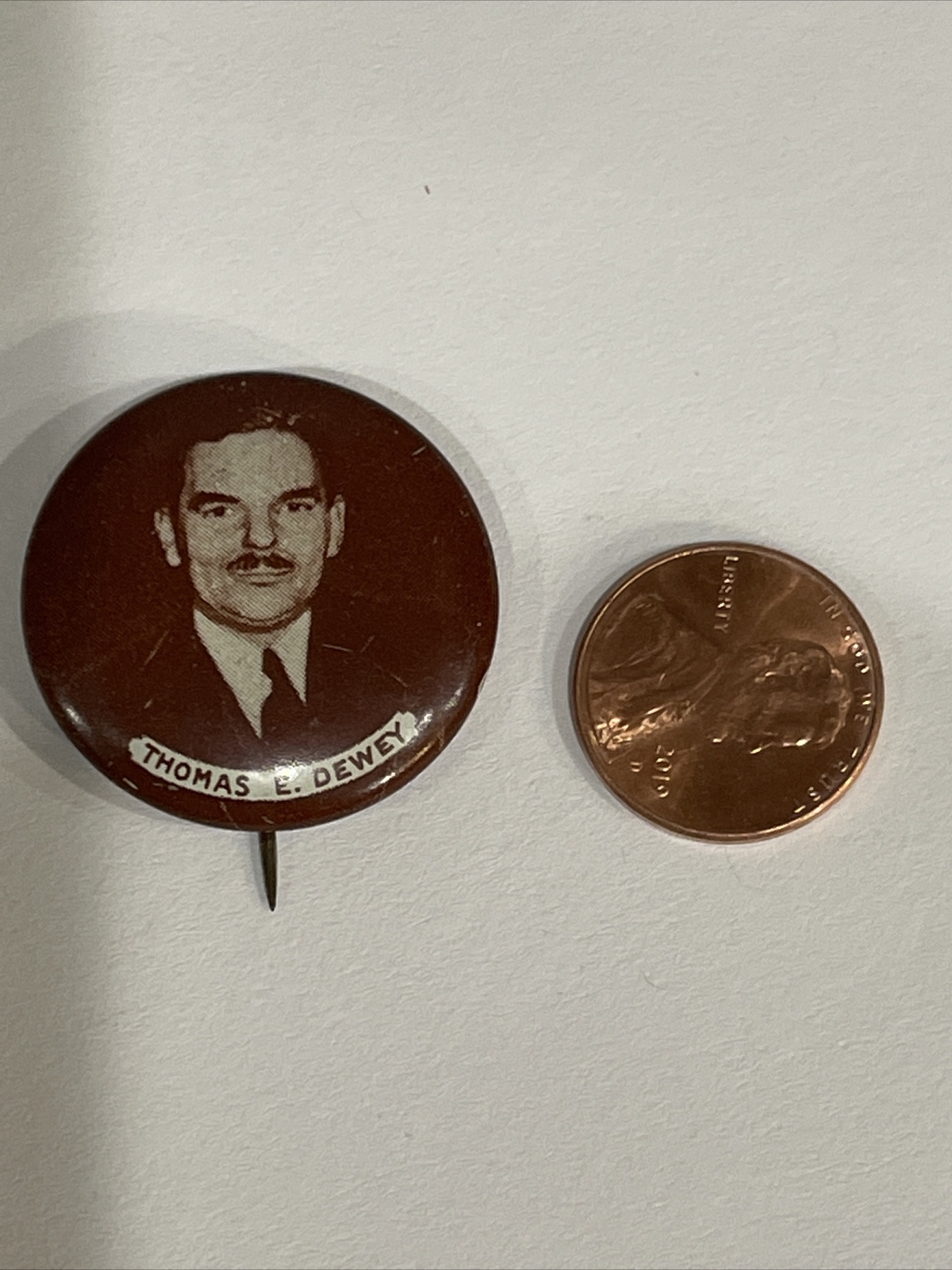 1948 Campaign Political Thomas E. Dewey Picture Button Pin