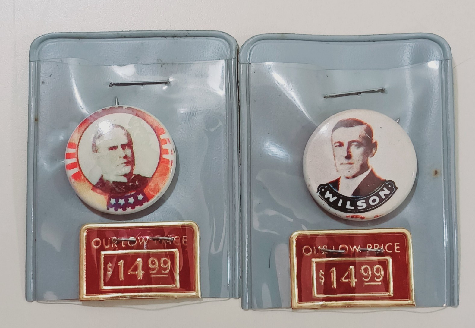 Lot of 2 Vintage McKinley & Woodrow Wilson Presidential Campaign Pinback Buttons