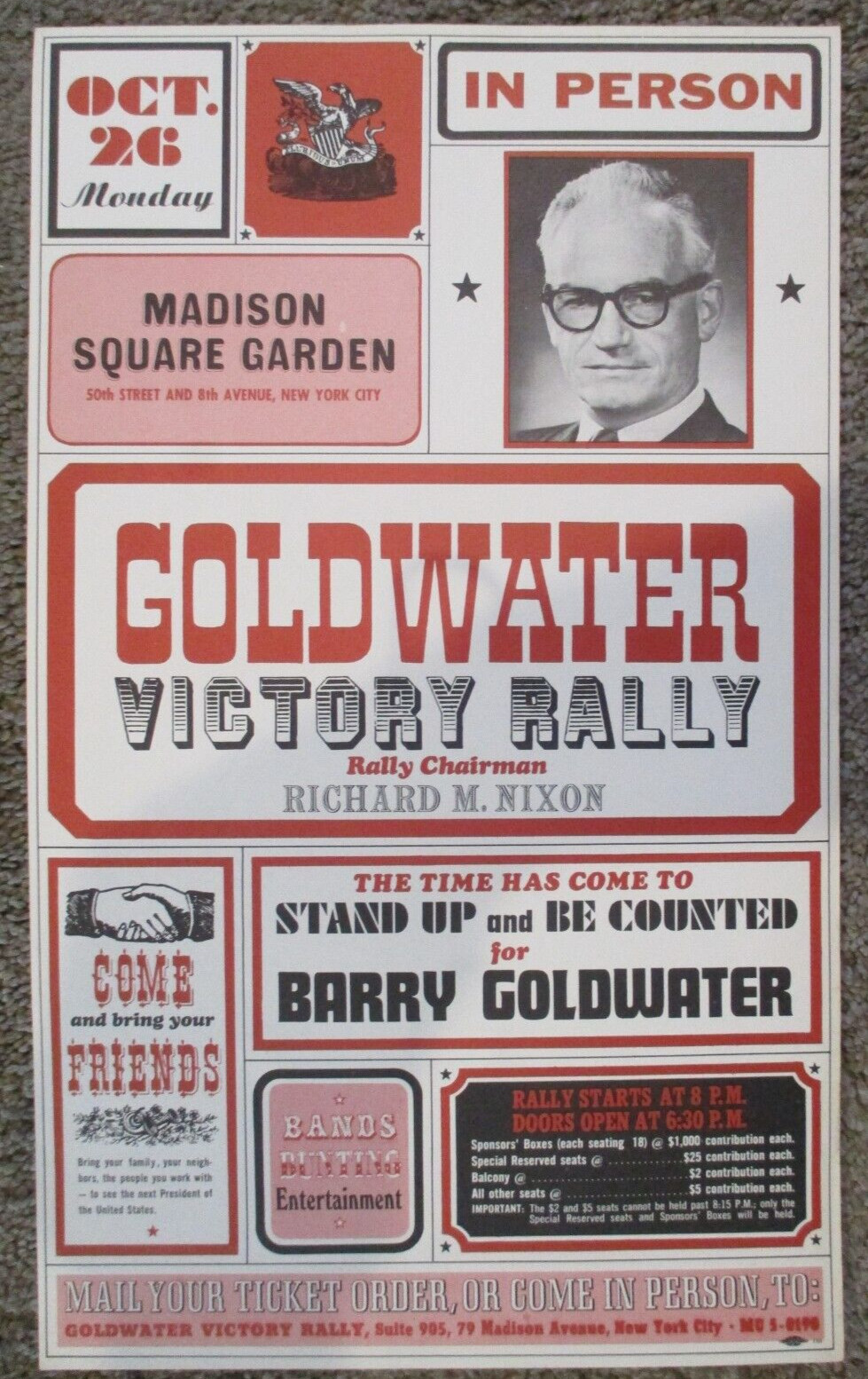 Barry Goldwater for President Rally Poster Richard Nixon Chair MSG Oct. 26, 1964