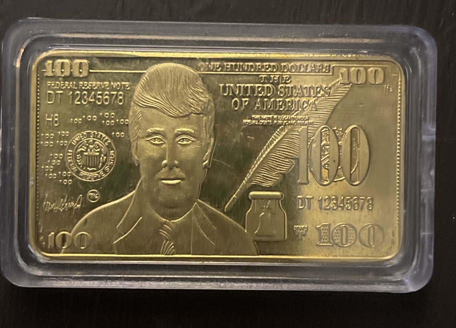 Donald Trump $100 Commemorative Gold Bar; 24K Gold Plated