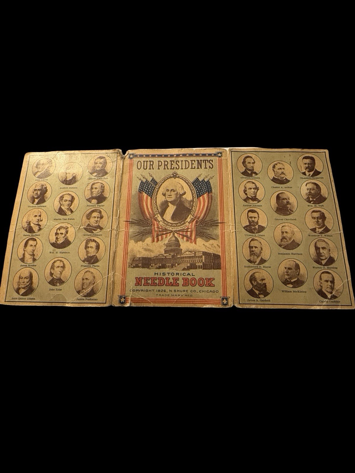 1926 OUR PRESIDENTS HISTORICAL NEEDLE BOOK N SHURE CO CHICAGO, ILLINOIS