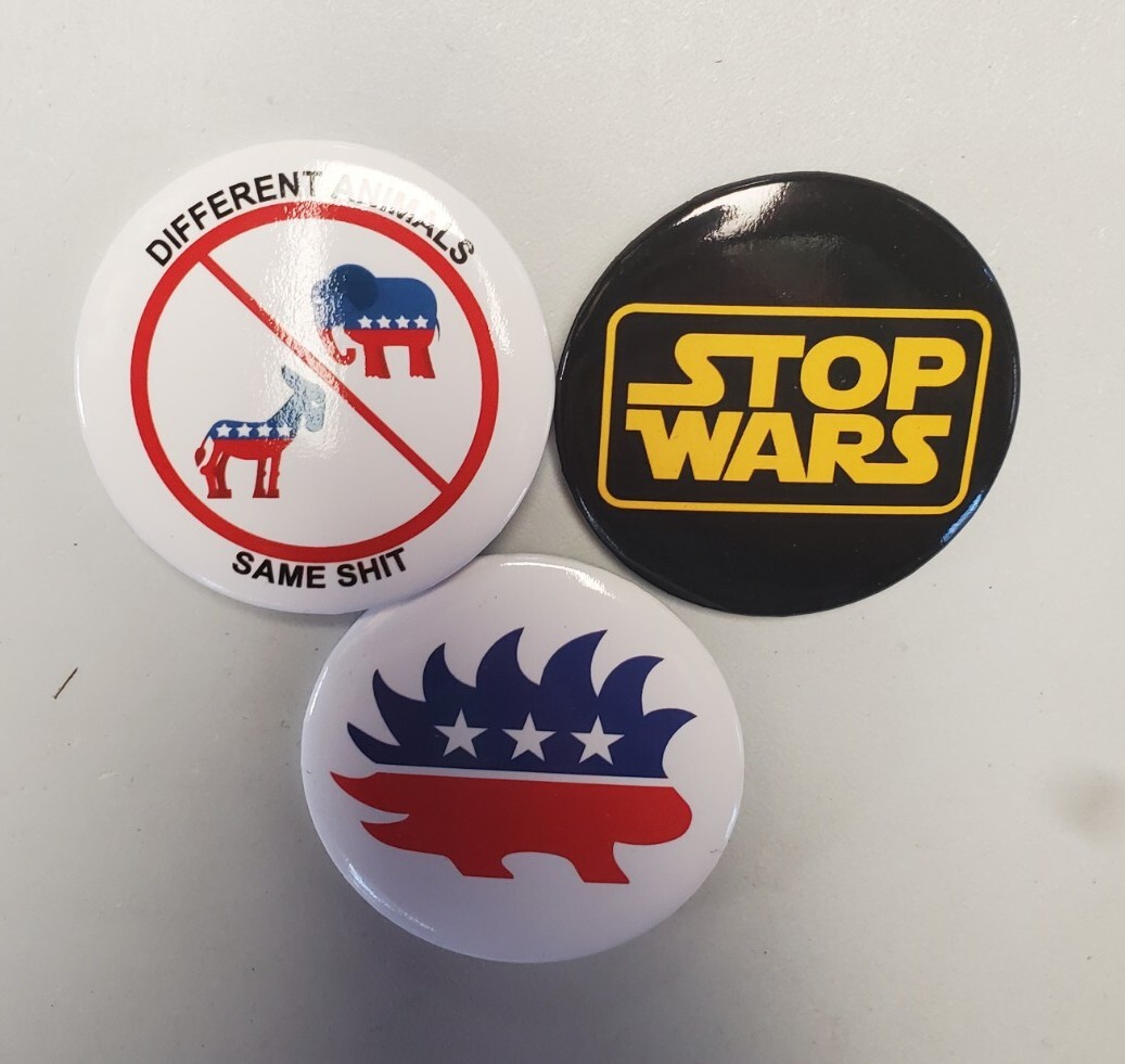 RARE POLITICAL BUTTONS LOT (3) LIBERTY 🗽 FREEDOM 🇺🇸 LIBERTARIAN PORCUPINE