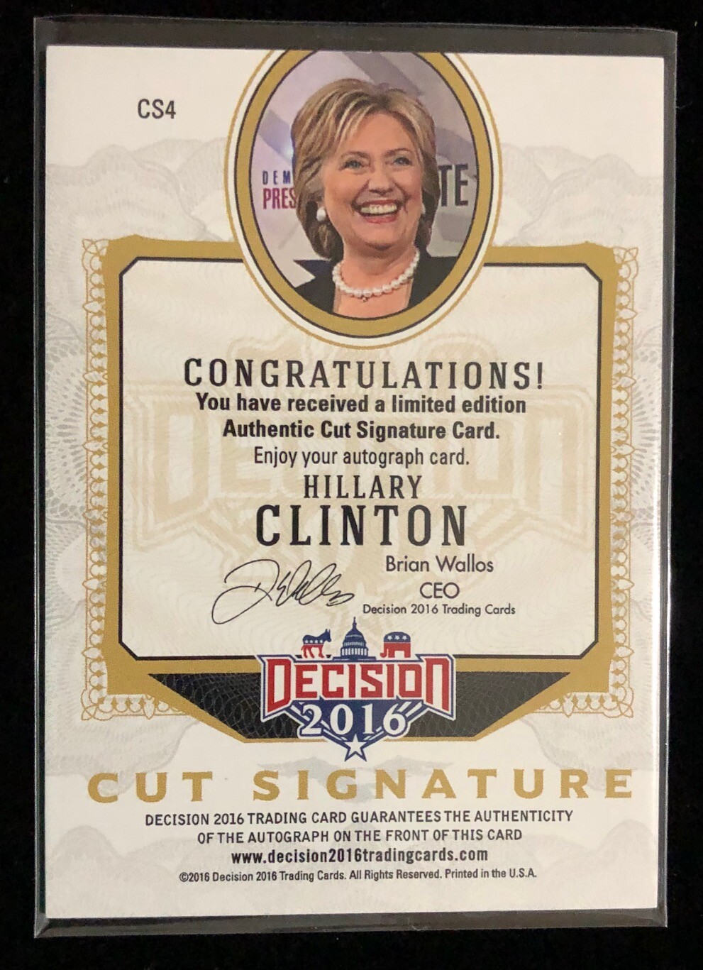 HILLARY CLINTON 2016 DECISION CUT SIGNATURE AUTOGRAPH AUTO GOLD FOIL S1 CARD