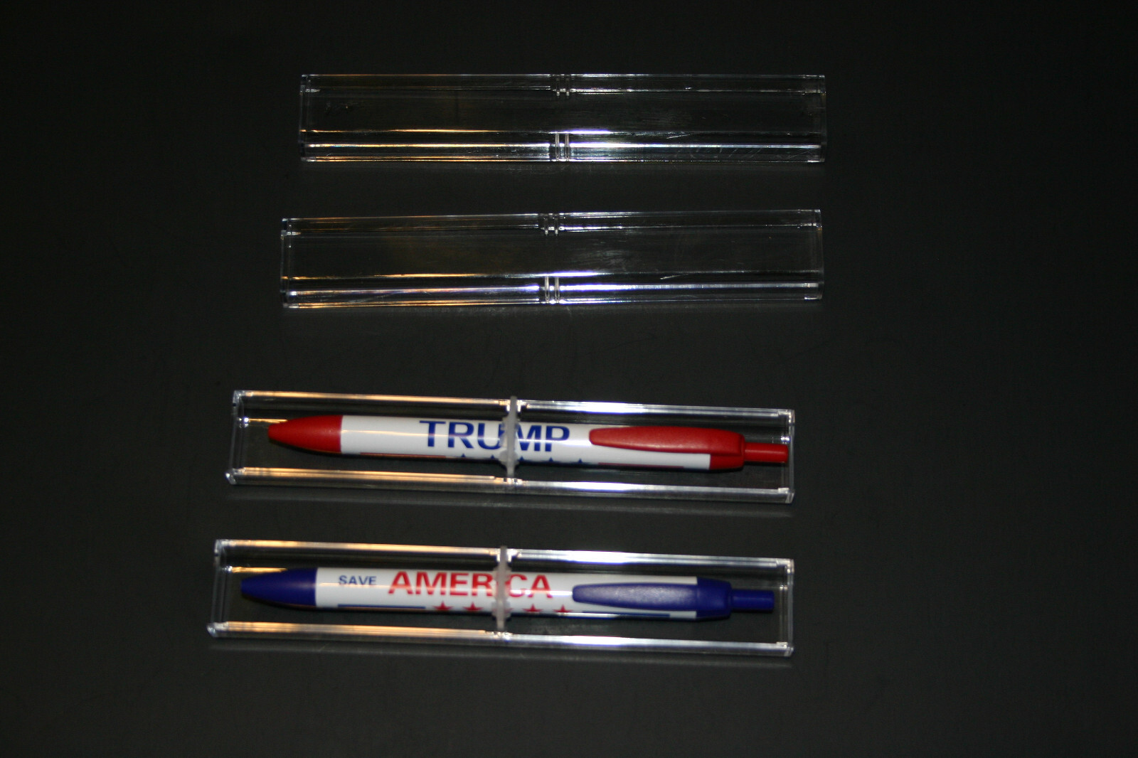 Donald Trump 2024 2 Pens in cases, one Red one Blue, Very COOL.