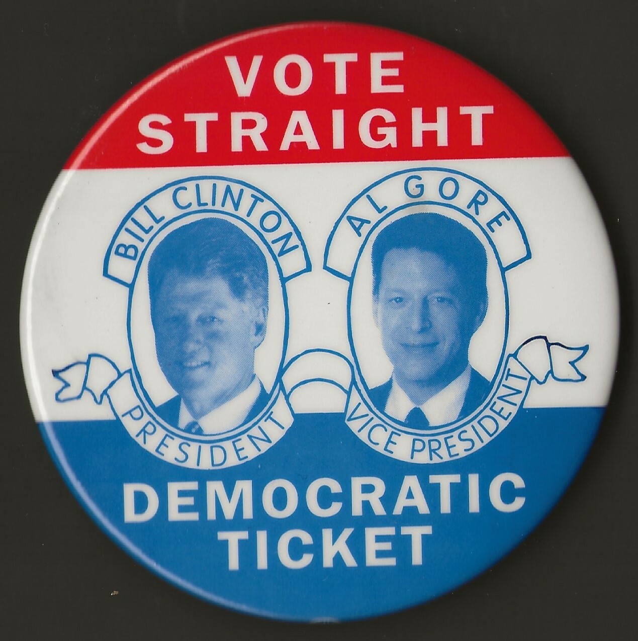 1992 Bill Clinton & Al Gore 3″ / “Vote Democratic Ticket” Campaign Button(Pin34)