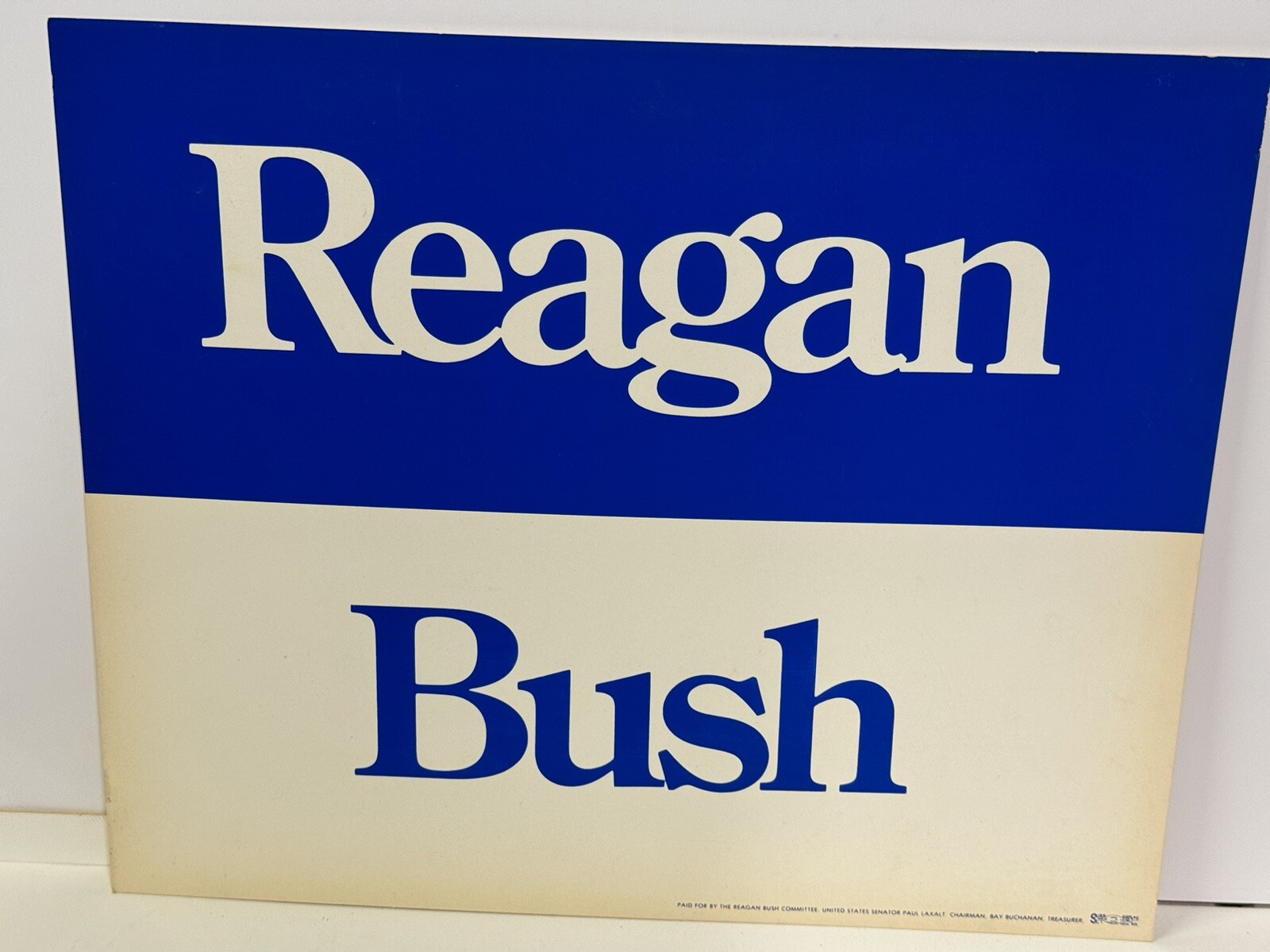 President Ronald Reagan VP George Bush 1980 Campaign Sign (blue/white)