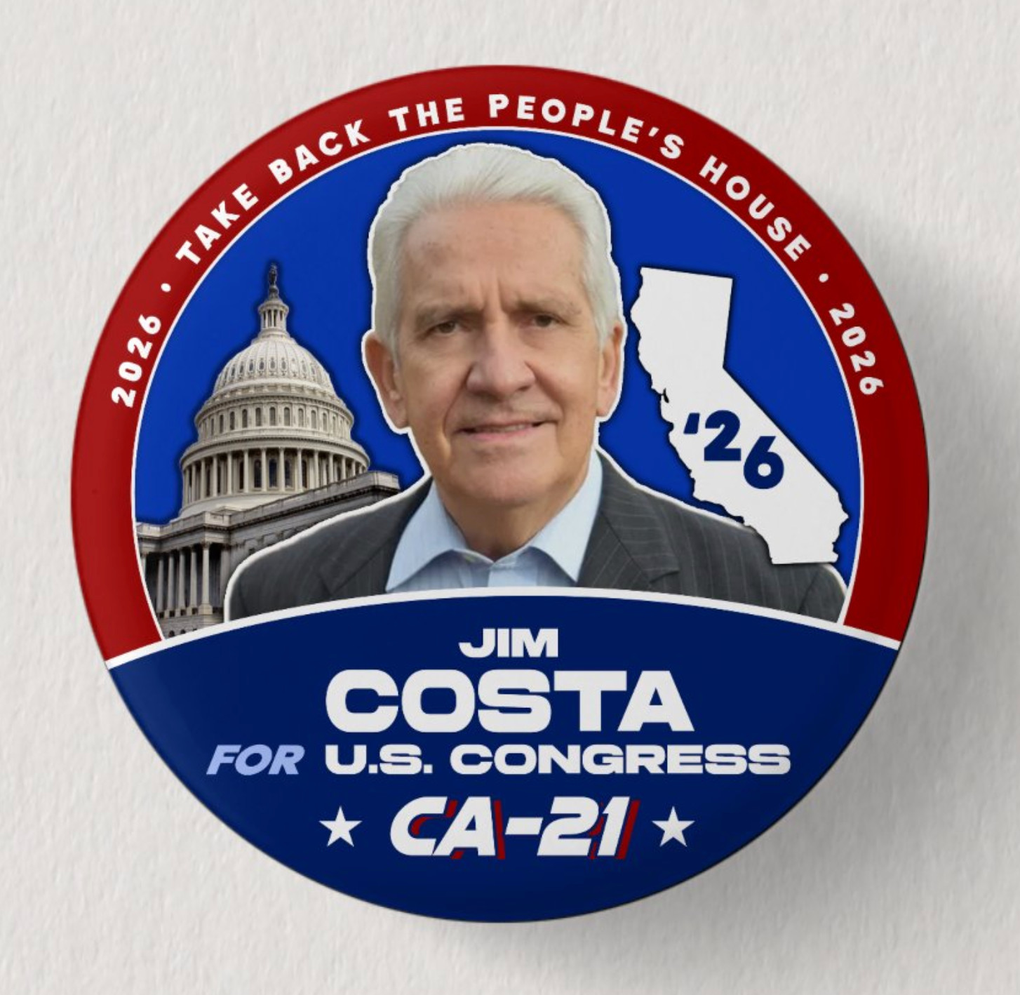 JIM COSTA Congress 2026 Pin Button Political Democrat California Midterms