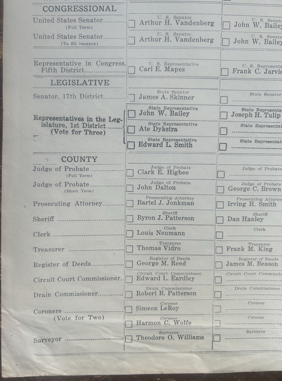 1928 Large 15.5″ x 21″ Michigan Presidential Ballot Prohibition, Socialist etc.