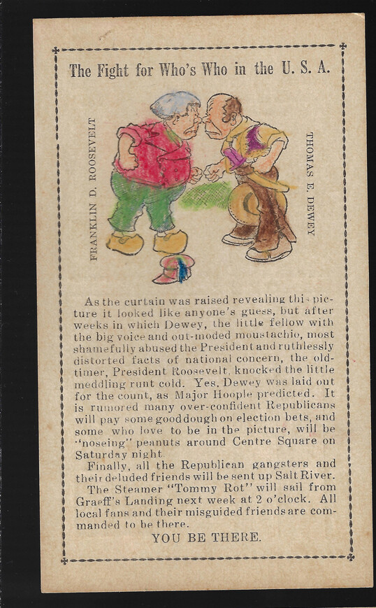 1944 Salt River FDR Prez Cmpgn Postcard anti-Dewey Bricker Steamer Tommy Rot Ink