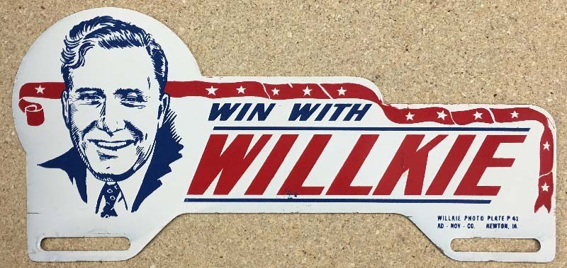 Win With Willkie 1940 President Candidate Political Photo License Plate Topper