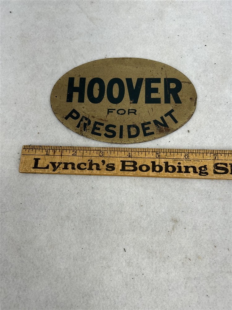 antique political sign Hoover president tan/black oval 3.75 x 5.5 1928 original