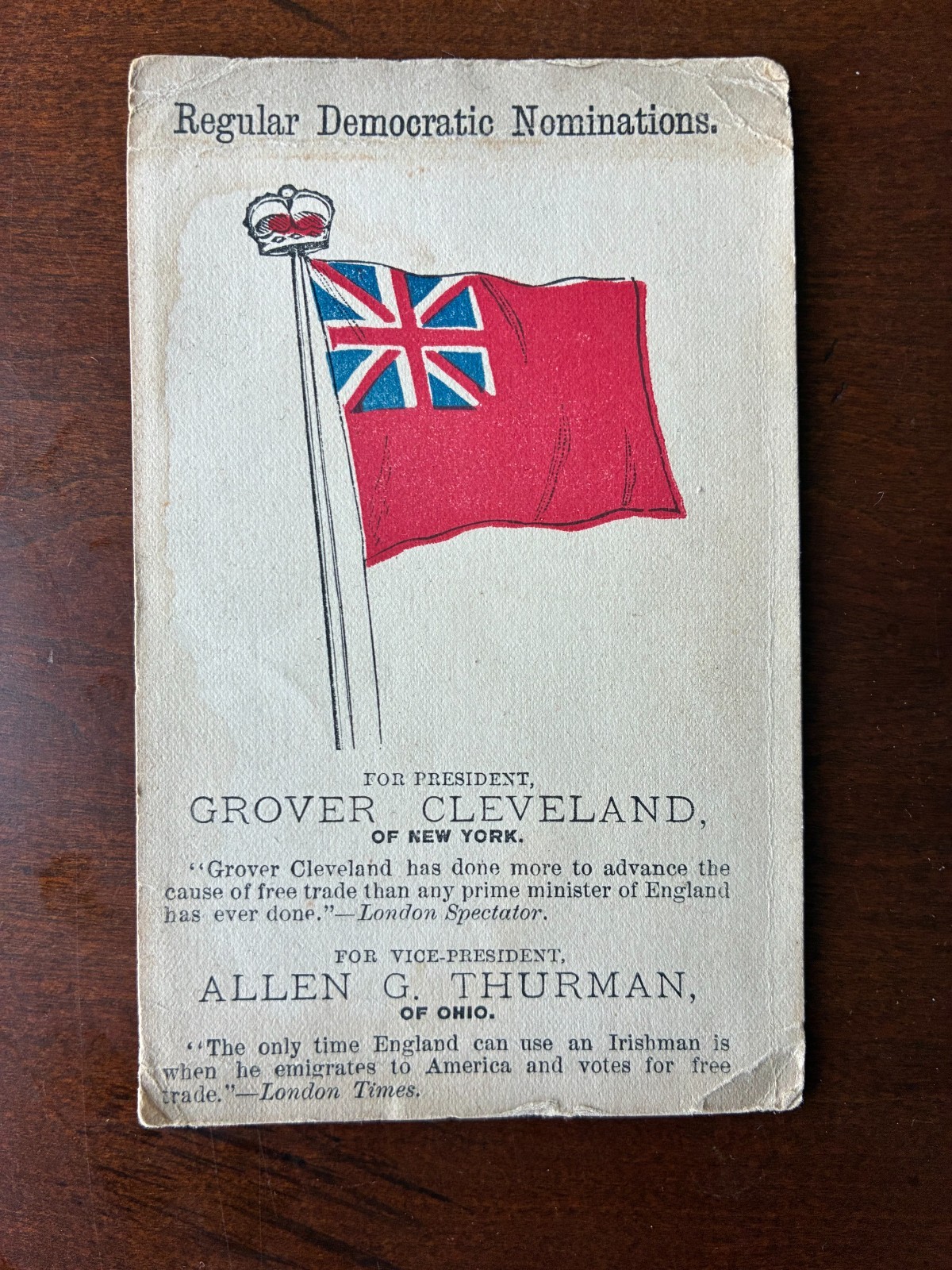 1888 Republican anti-Democratic political trade card Grover Cleveland & Harrison