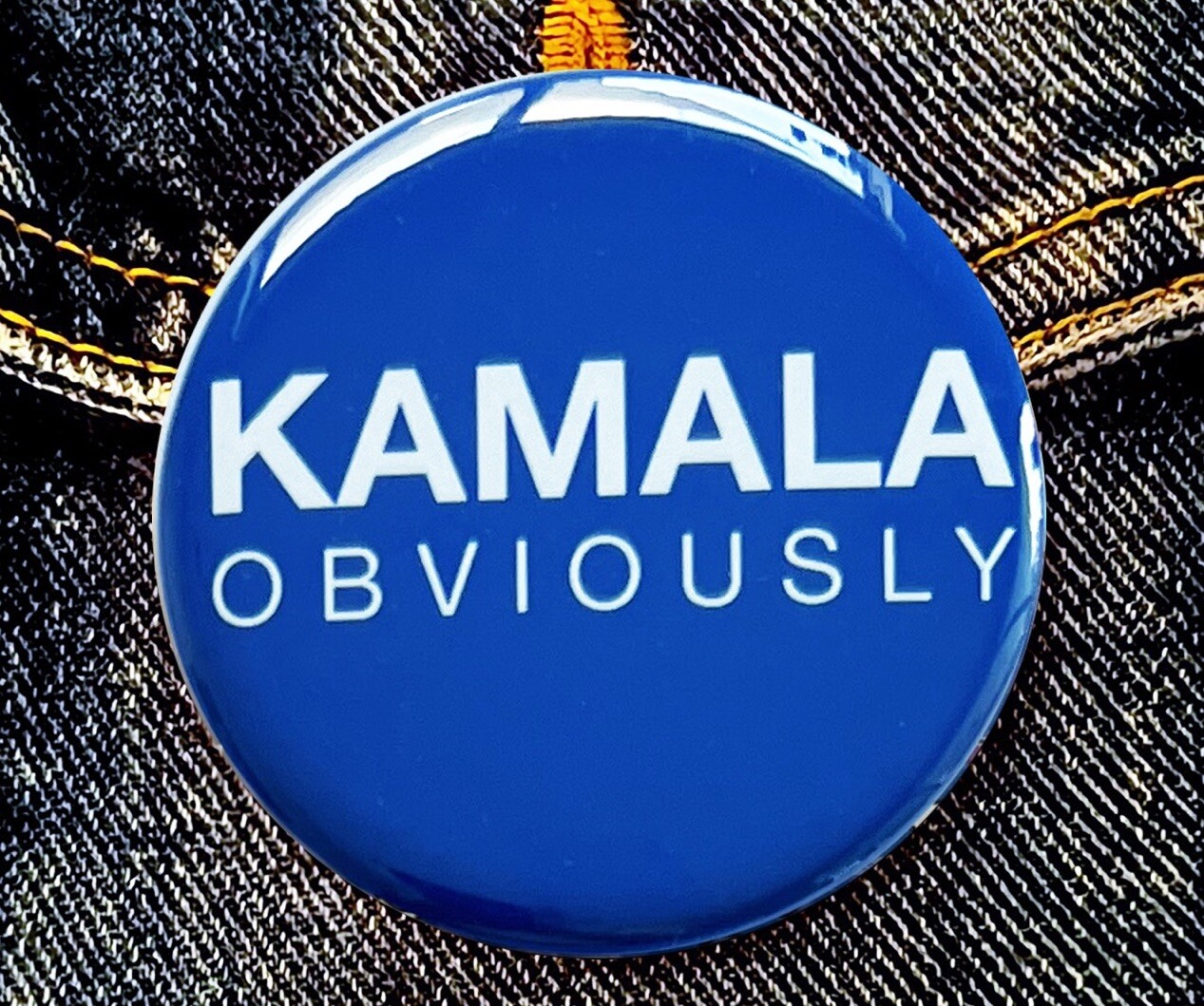 KAMALA OBVIOUSLY Harris / Tim Walz pinback campaign button -2-1/4″ Diameter