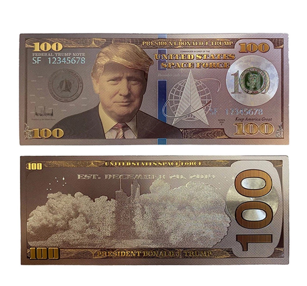 President Trump Space Force Silver $100 Novelty Bill & 2020 Gold Novelty A6