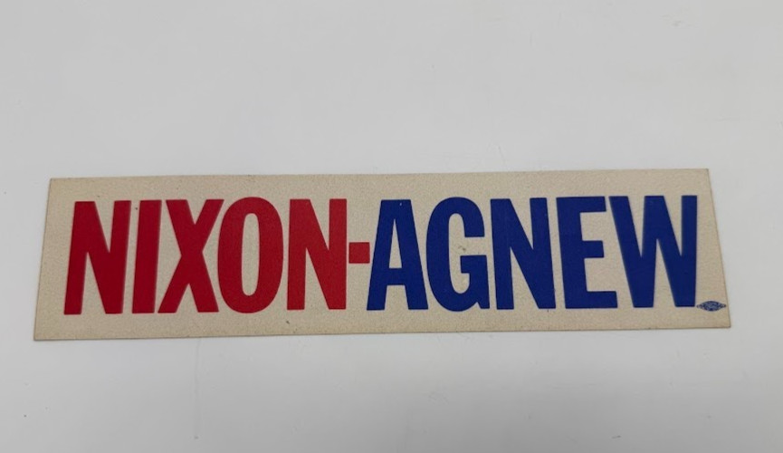 Nixon- Agnew Bumper Sticker 2.75×10.25 Republican President 1968 Original 1840