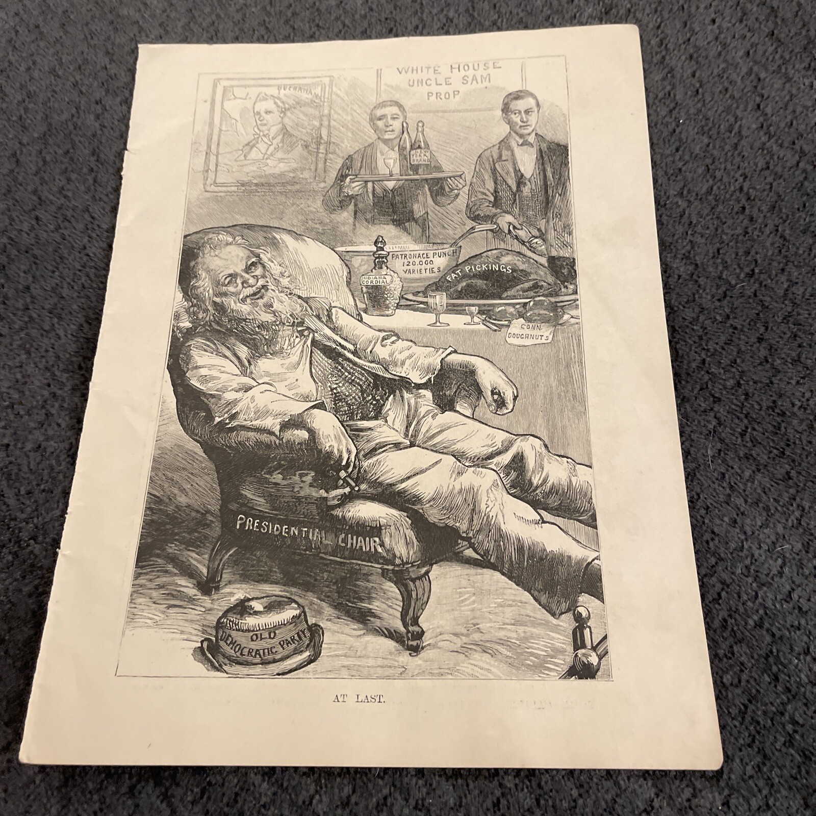 Vintage 1880’s Political Magazine Ad Tired Uncle Sam Presidential Chair Bar PB18
