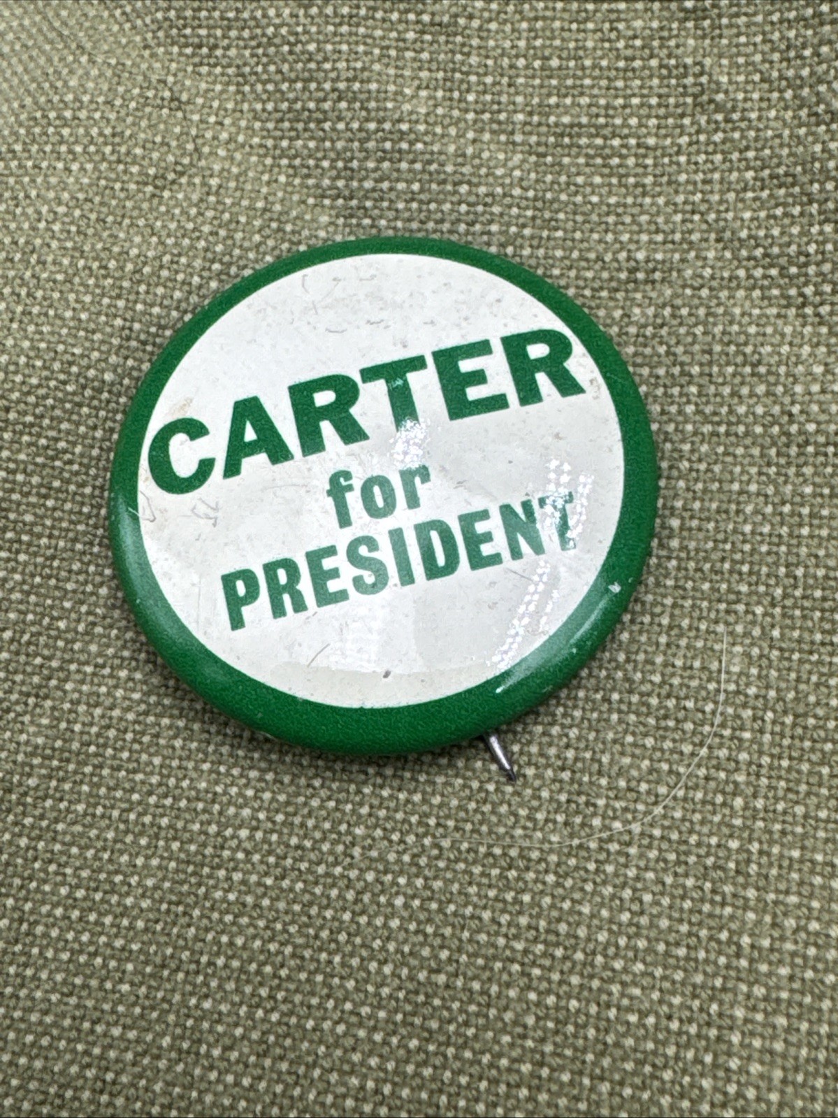 Jimmy Carter “For President” Green Rim Political Button