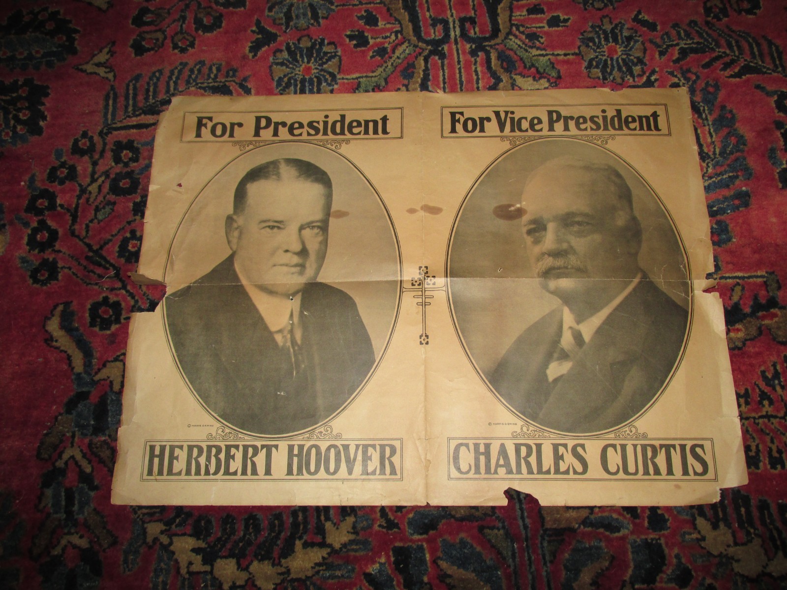 ORIG 18 X 24″ 1928 CAMPAIGN POSTER HERBERT HOOVER, CHAS CURTIS, HARRIS & EWING