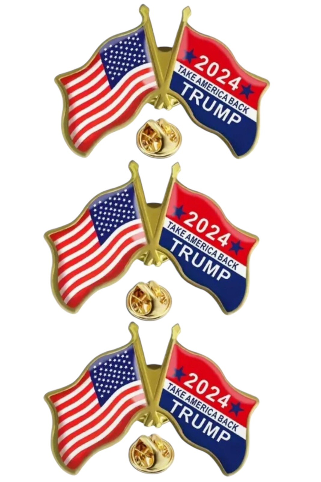 3 PACK – TRUMP 2024 MAGA Take America Back US Flag Enamel Dual Lapel Pin Set Lot