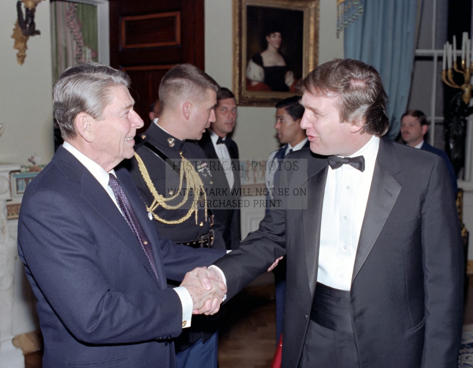 PRESIDENT DONALD TRUMP & RONALD REAGAN SHAKING HANDS 1987 11X14 PHOTO POSTER