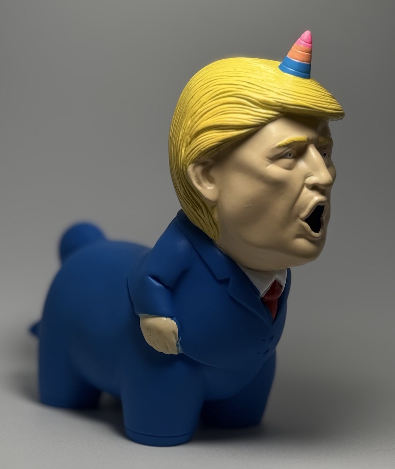 Trump Unicorn Squeeze Toy Rubber Novelty Figure Sound Gag Gift 7” Tall Blue Suit