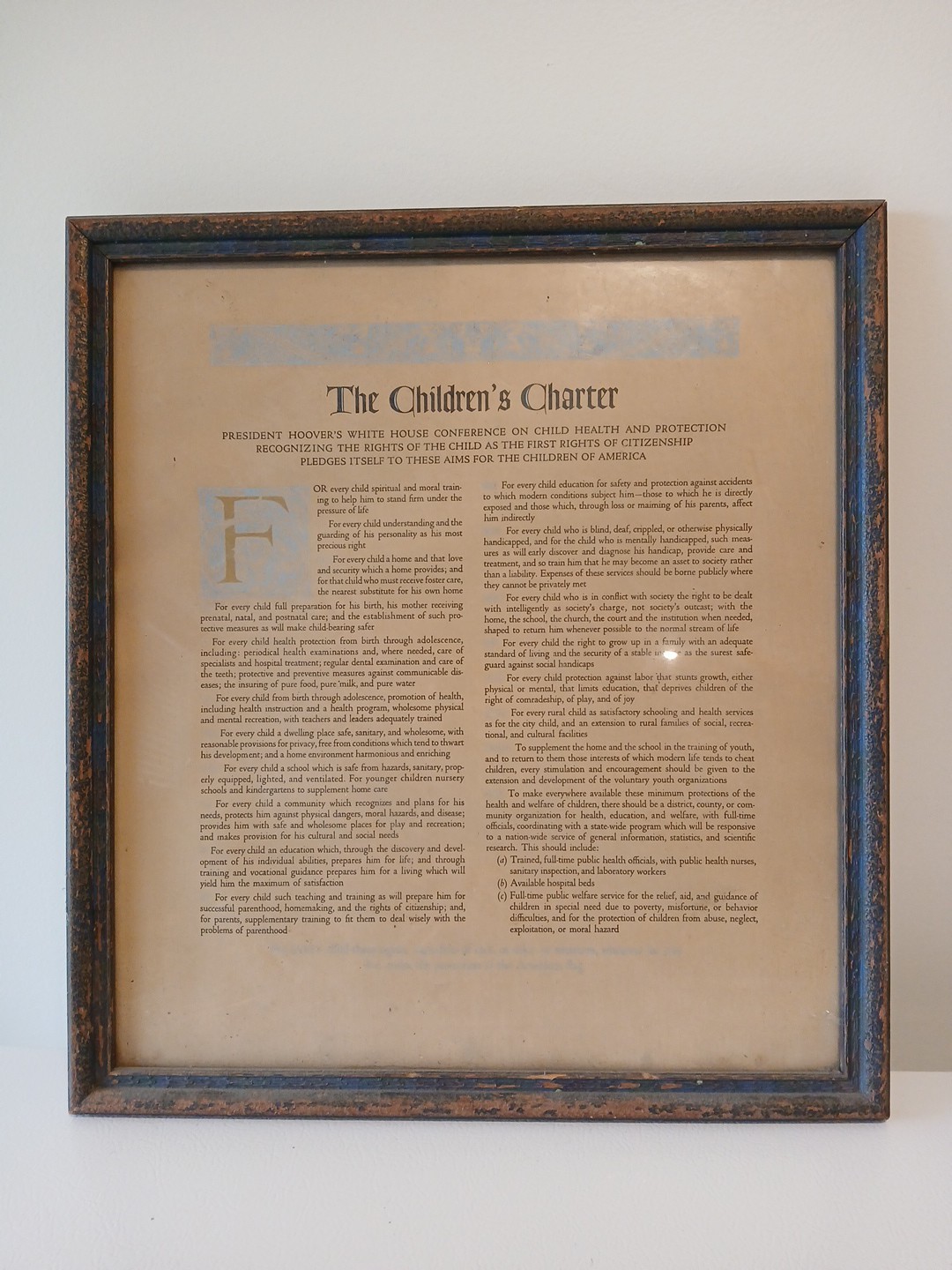 The Children’s Charter By President Herbert Hoover(Depression Era)Vintage School