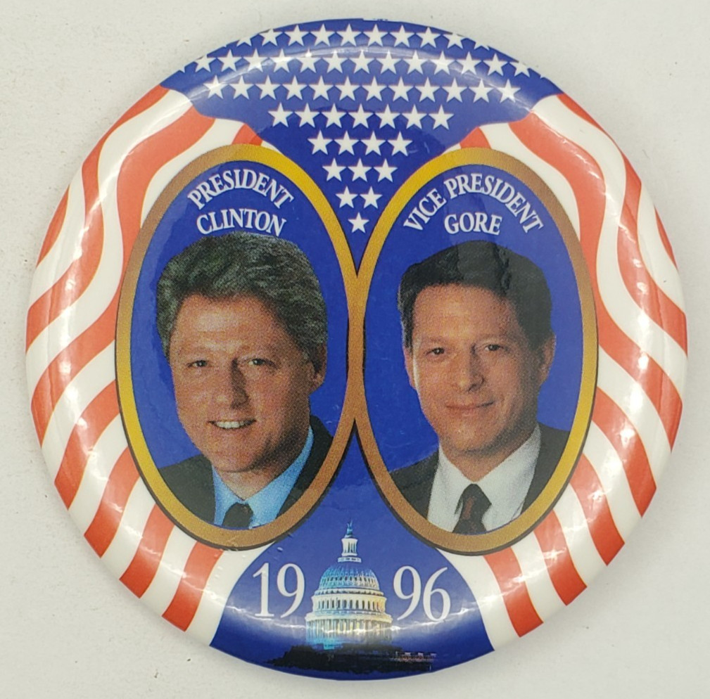 Vintage 1996 President Clinton Gore Jugate Presidential Campaign Pinback Button