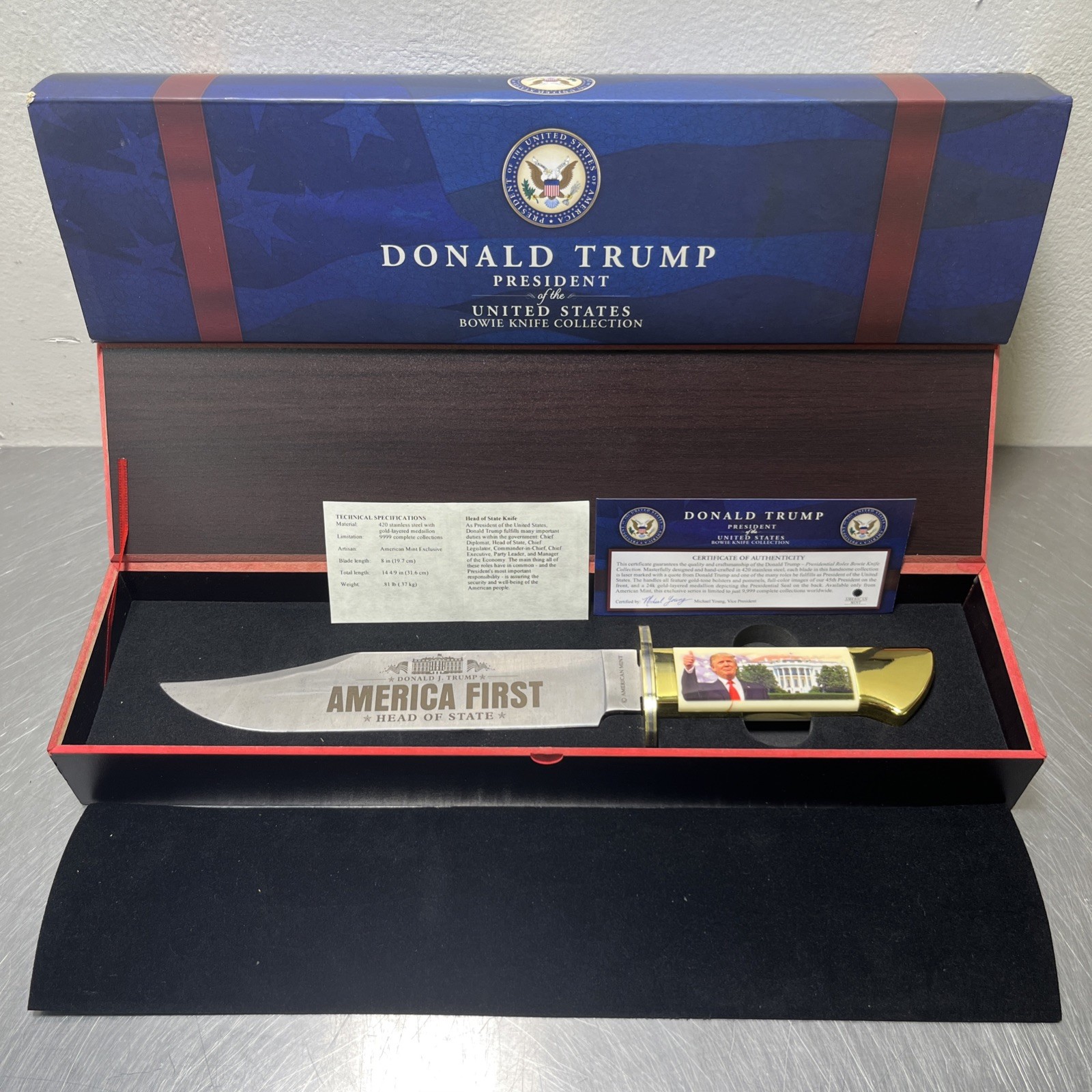 President Donald Trump Head of State Stainless Steel Bowie Knife with COA