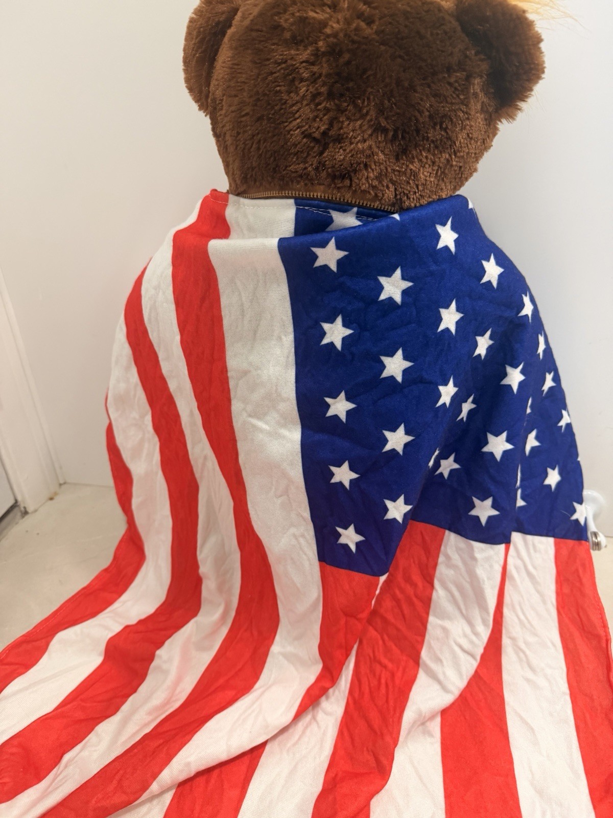 Donald Trump Style Teddy Bear 2017 22” Patriotic Plush American Flag Cape NEW