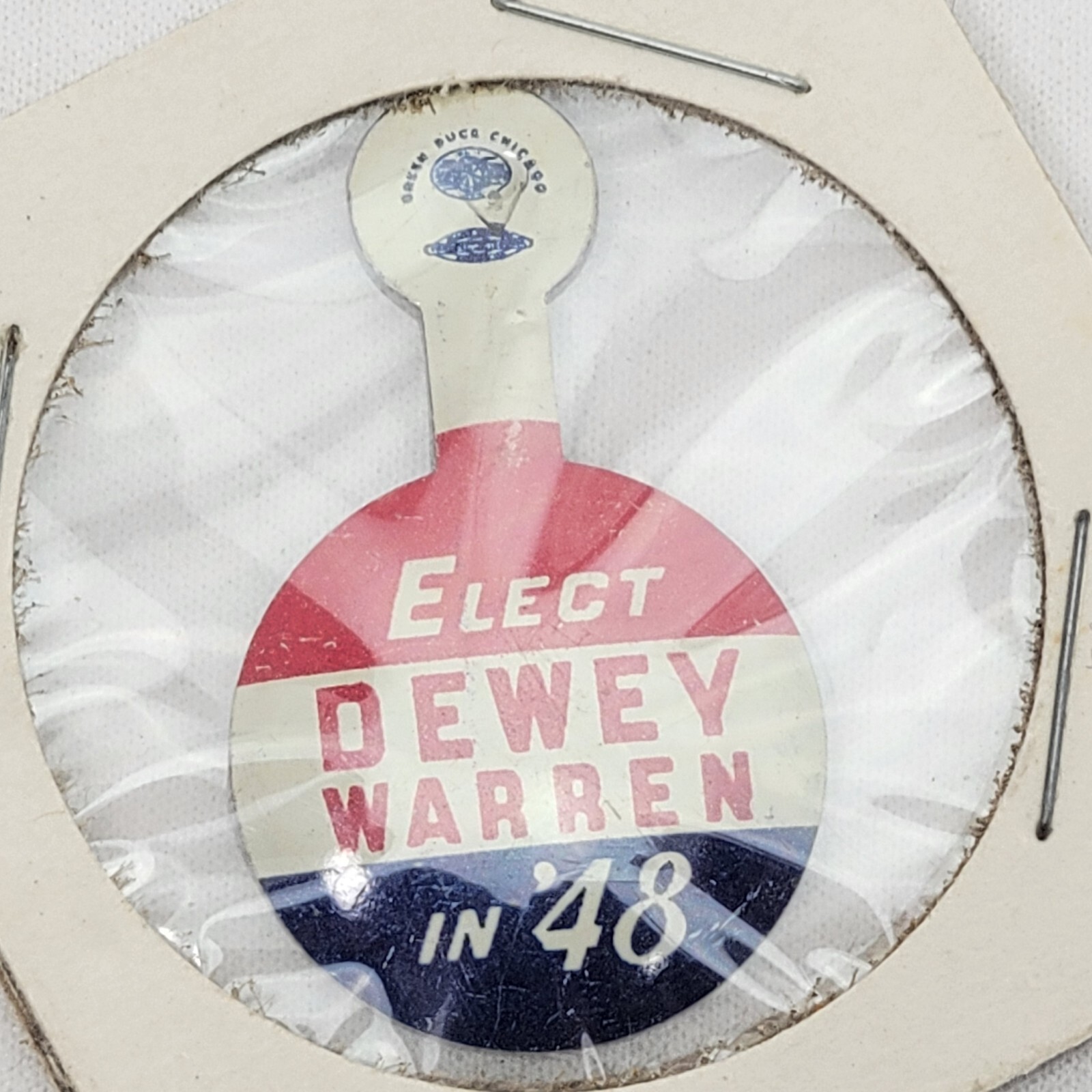 1948 Election ELECT Thomas DEWEY Earl WARREN in ’48 Campaign Tab FoldOver Lapel